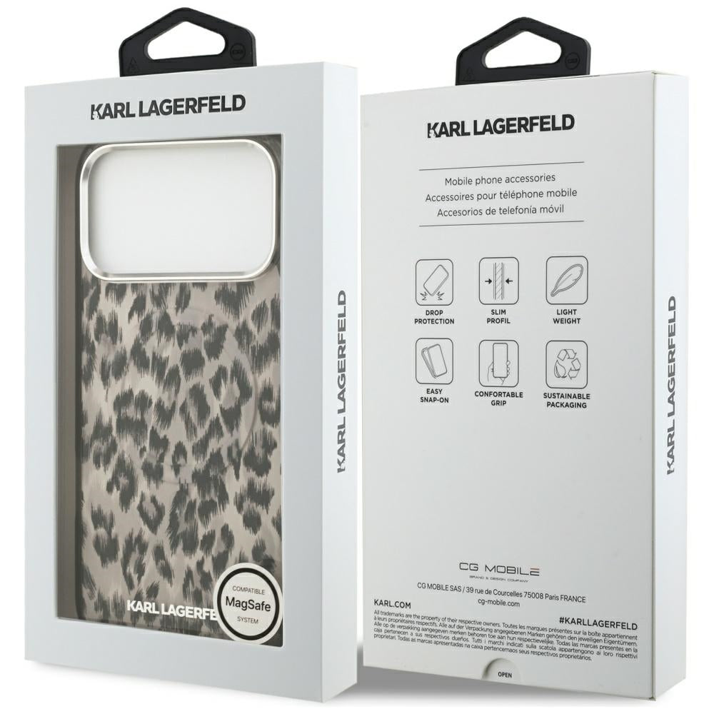 Étui MagSafe pour Apple iPhone 17 Pro Max, Karl Lagerfeld, Motif Léopard IML, Marron