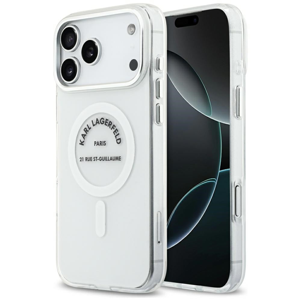 Housse MagSafe pour Apple iPhone 17 Pro Max, Karl Lagerfeld, IML Logo RSG, Transparente