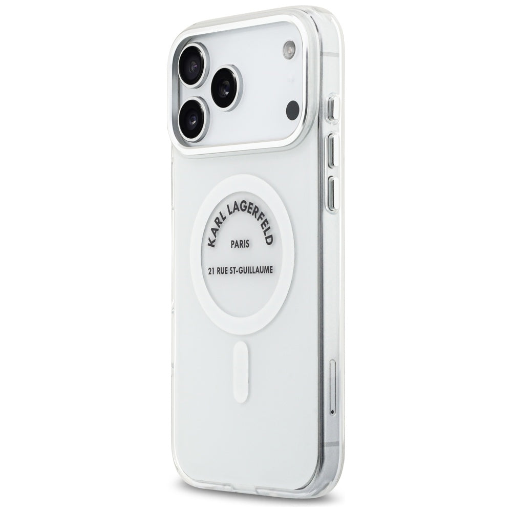 Housse MagSafe pour Apple iPhone 17 Pro Max, Karl Lagerfeld, IML Logo RSG, Transparente