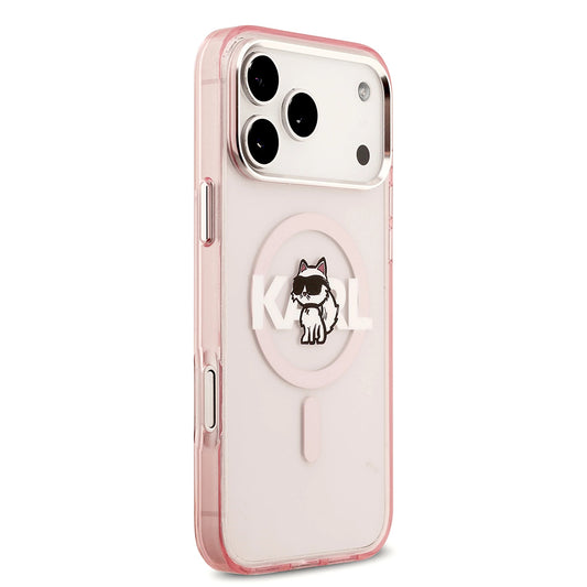 Étui MagSafe pour Apple iPhone 17 Pro Max, Karl Lagerfeld, IML Sketch Logo Choupette, Rose