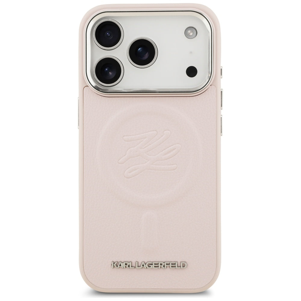 Coque MagSafe pour Apple iPhone 17 Pro Max, Karl Lagerfeld, Logo Initial & Métal, Rose