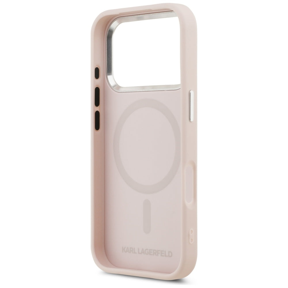 Coque MagSafe pour Apple iPhone 17 Pro Max, Karl Lagerfeld, Logo Initial & Métal, Rose