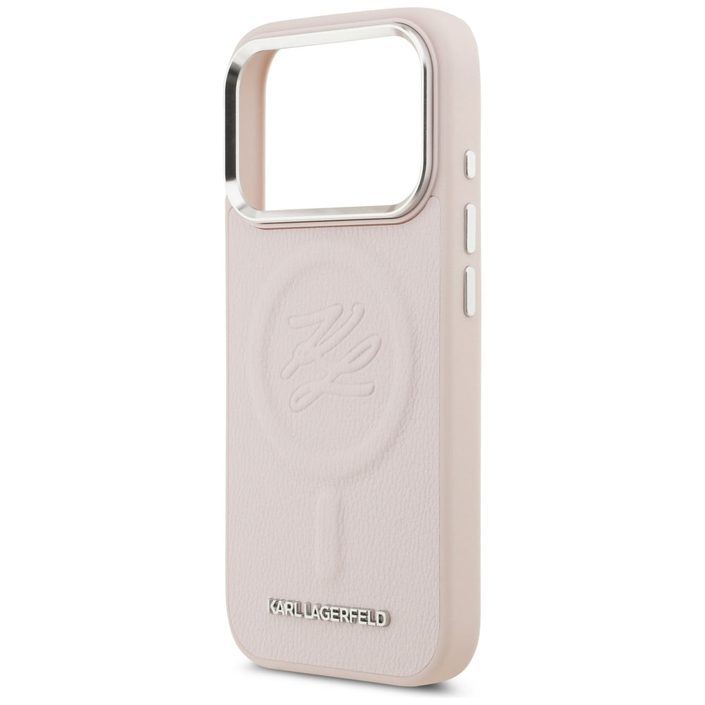 Coque MagSafe pour Apple iPhone 17 Pro Max, Karl Lagerfeld, Logo Initial & Métal, Rose