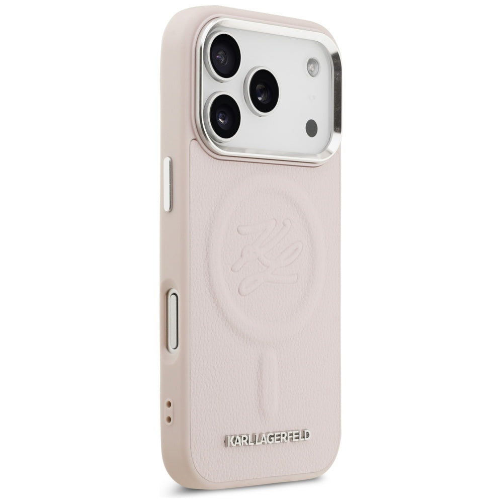 Coque MagSafe pour Apple iPhone 17 Pro Max, Karl Lagerfeld, Logo Initial & Métal, Rose