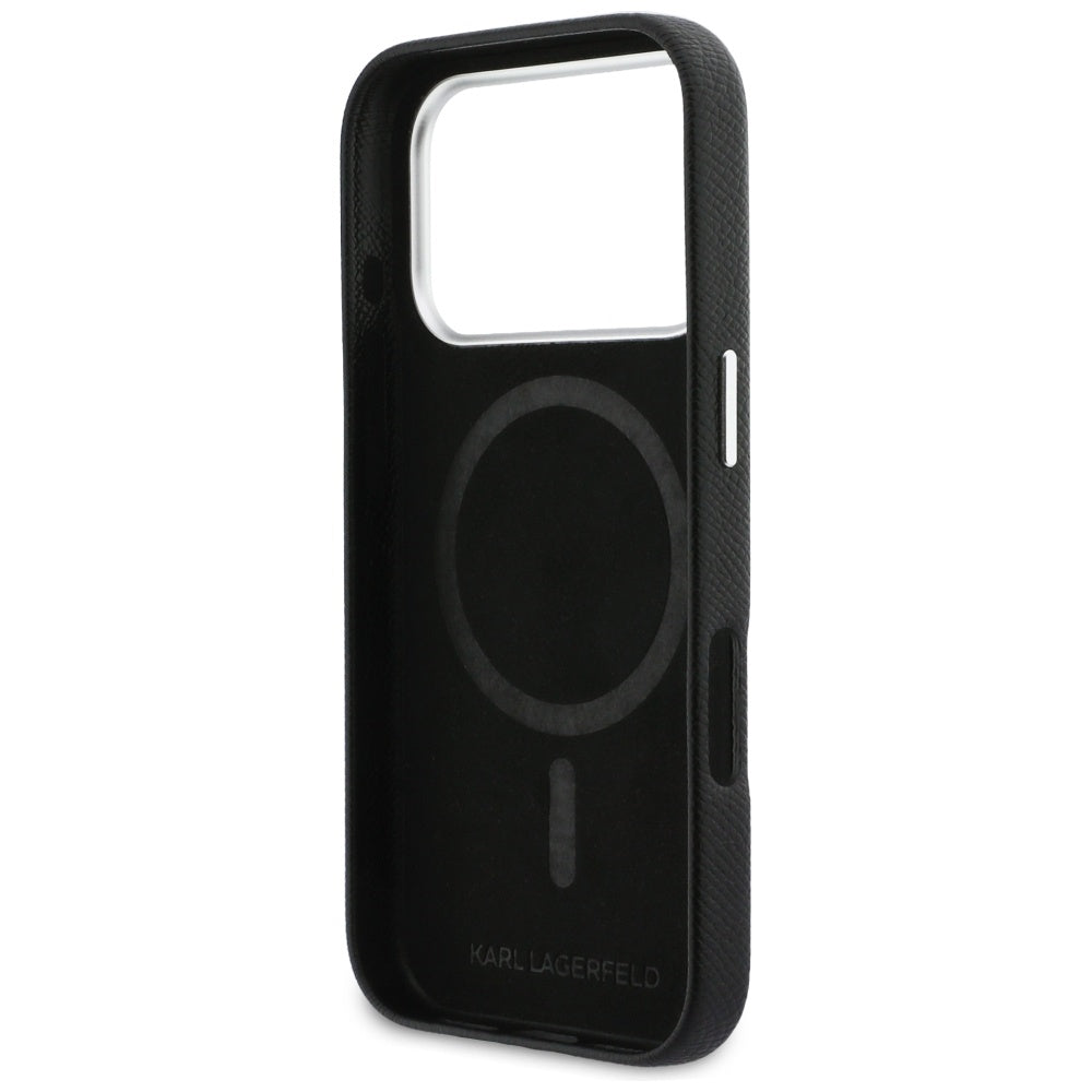 Coque MagSafe pour Apple iPhone 17 Pro Max, Karl Lagerfeld, Karl & Choupette Head's Pin, Noire