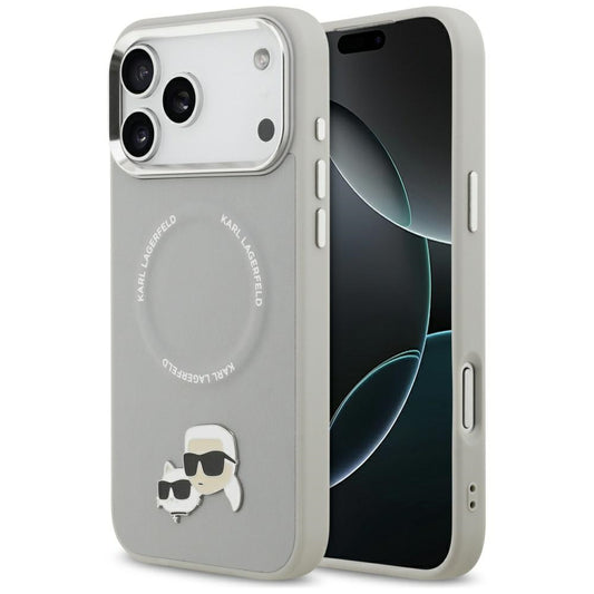 Coque MagSafe pour Apple iPhone 17 Pro Max, Karl Lagerfeld, Karl & Choupette Pins, Gris