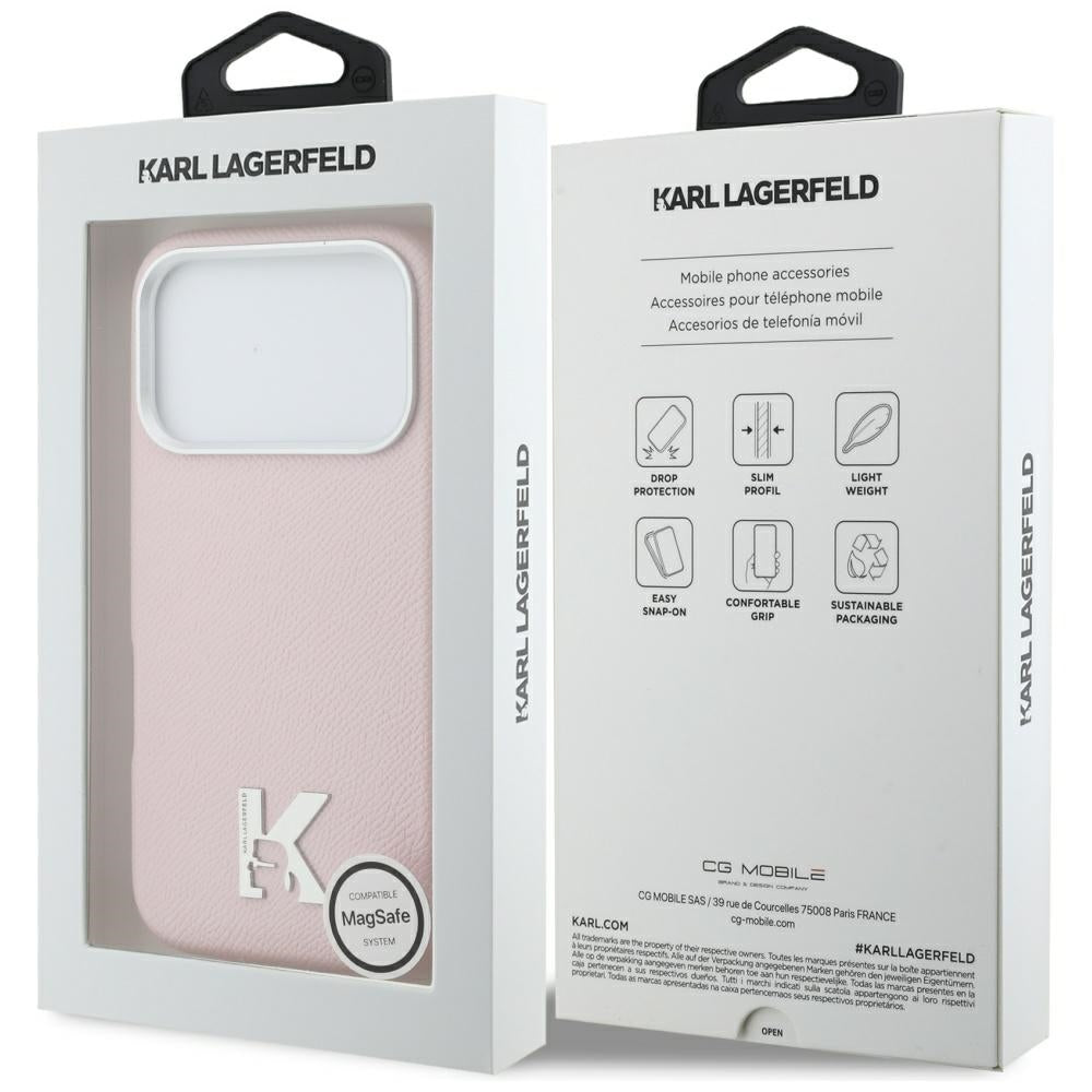 Étui MagSafe pour Apple iPhone 17 Pro Max, Karl Lagerfeld, logo Karl Head, Rose