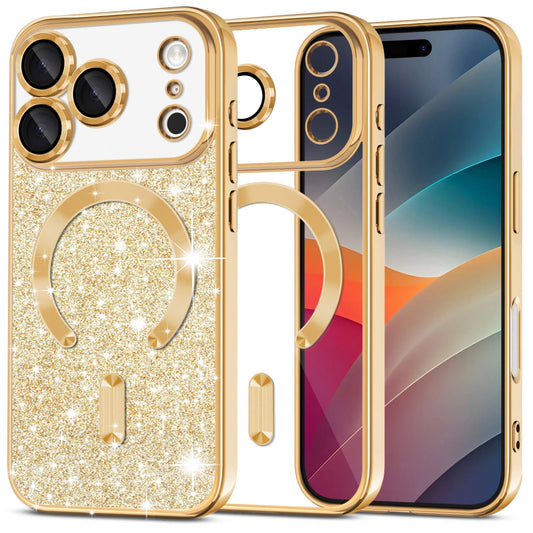 Coque MagSafe pour Apple iPhone 17 Pro, Techsuit, Luxury Glitter, Dorée