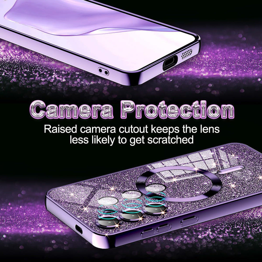 Coque MagSafe pour Apple iPhone 17 Pro, Techsuit, Luxury Glitter, Violet Foncé