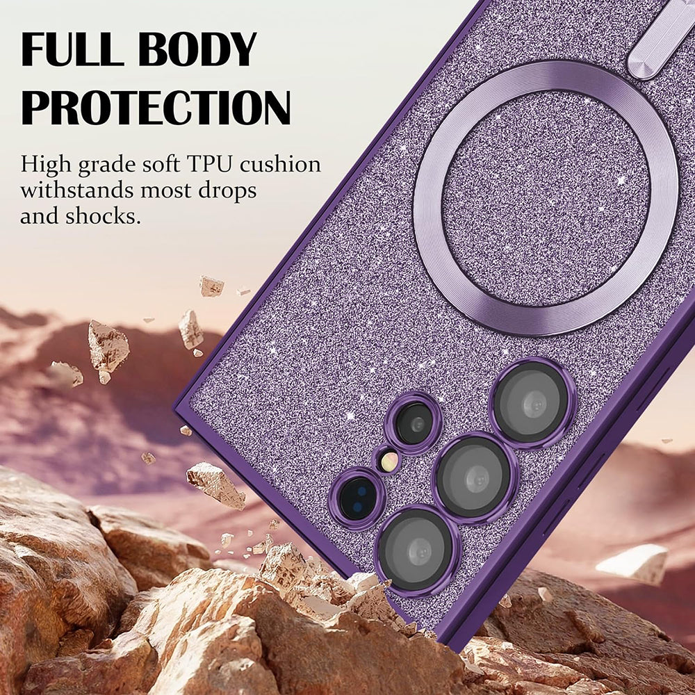 Coque MagSafe pour Apple iPhone 17 Pro, Techsuit, Luxury Glitter, Violet Foncé