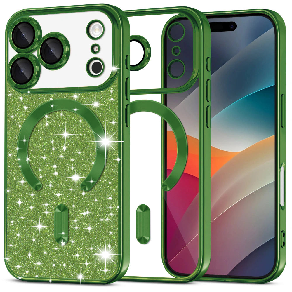 Coque MagSafe pour Apple iPhone 17 Pro, Techsuit, Luxury Glitter, Vert Foncé