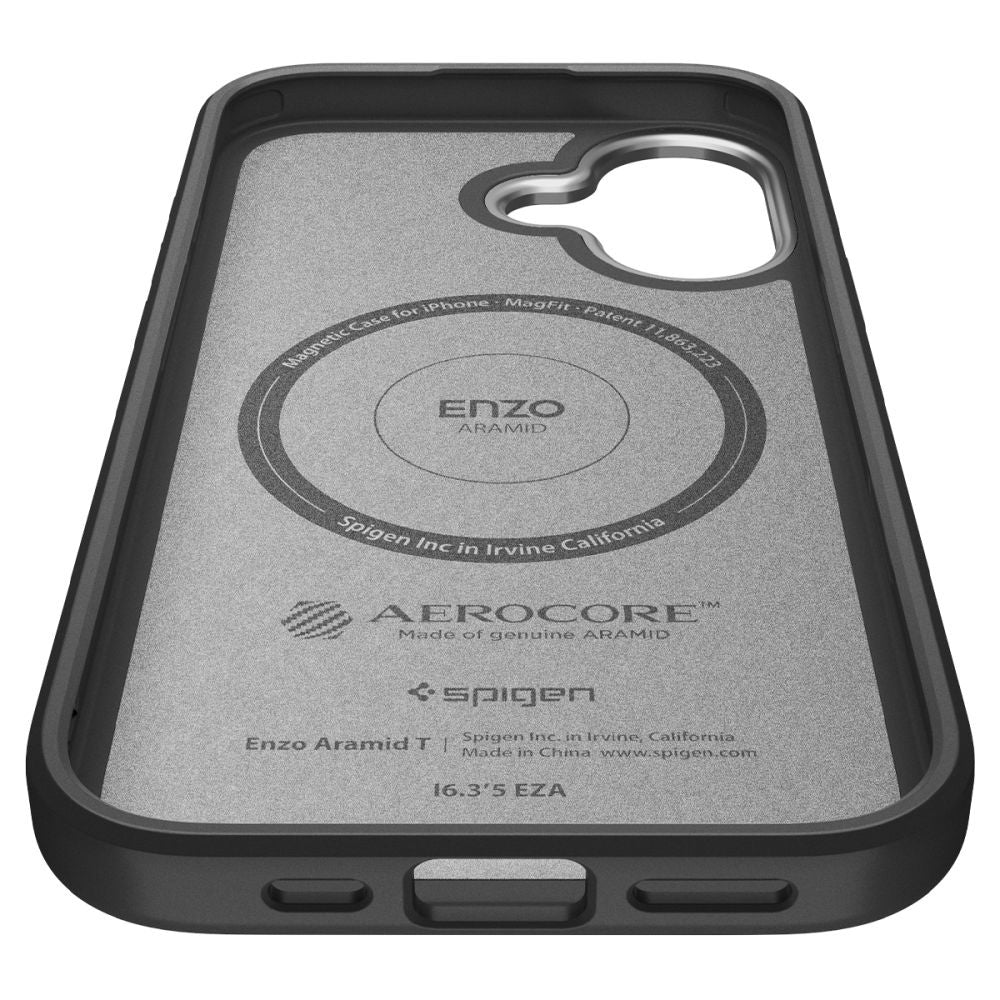 Coque MagSafe pour Apple iPhone 17, Spigen, Enzo Aramid T, Noire Argentée ACS09989