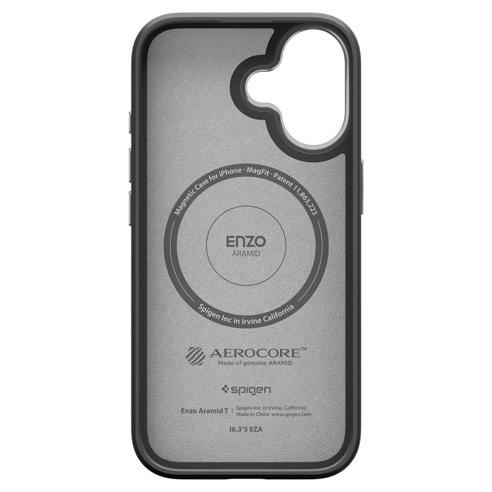 Coque MagSafe pour Apple iPhone 17, Spigen, Enzo Aramid T, Noire Argentée ACS09989