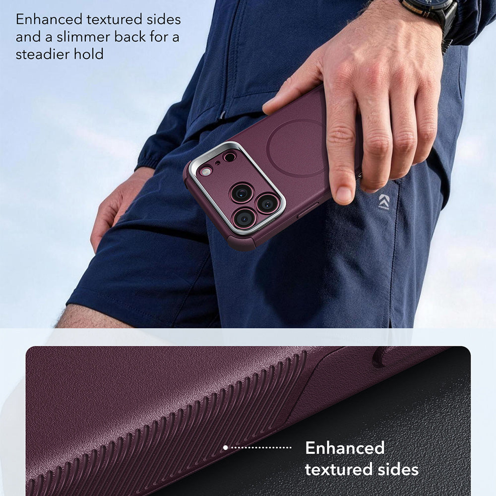 Coque MagSafe pour Apple iPhone 18 Pro / 17 Pro, ESR, Cyber Armor Kickstand, Bordeaux Foncé Satiné