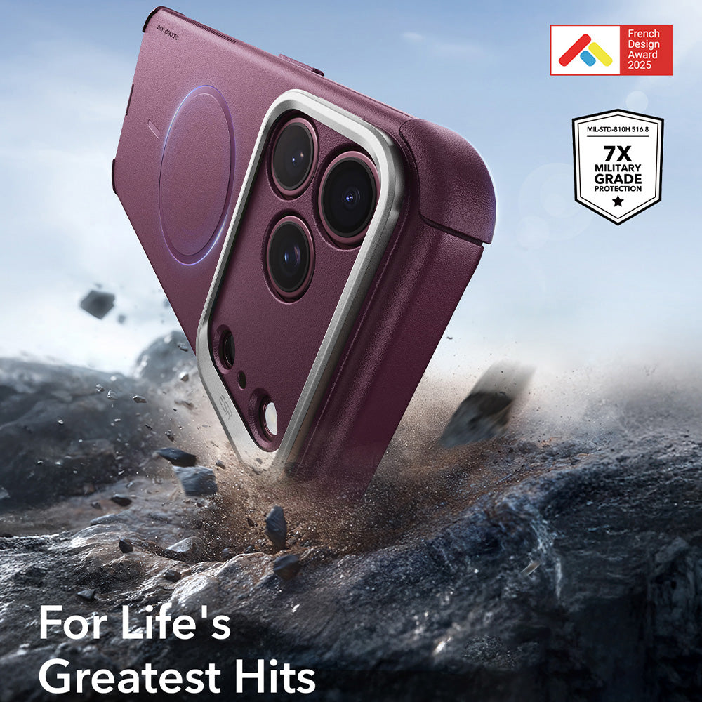 Coque MagSafe pour Apple iPhone 18 Pro / 17 Pro, ESR, Cyber Armor Kickstand, Bordeaux Foncé Satiné