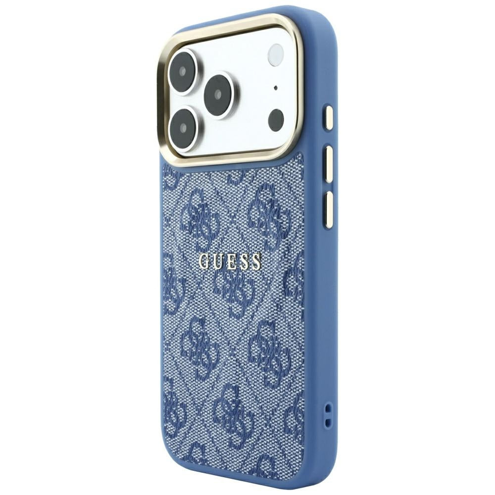 Coque MagSafe pour Apple iPhone 18 Pro / 17 Pro, Guess, 4G Embossed Classic, Bleue