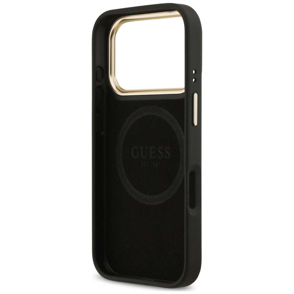 Coque MagSafe pour Apple iPhone 18 Pro / 17 Pro, Guess, 4G Logo Plate, noire