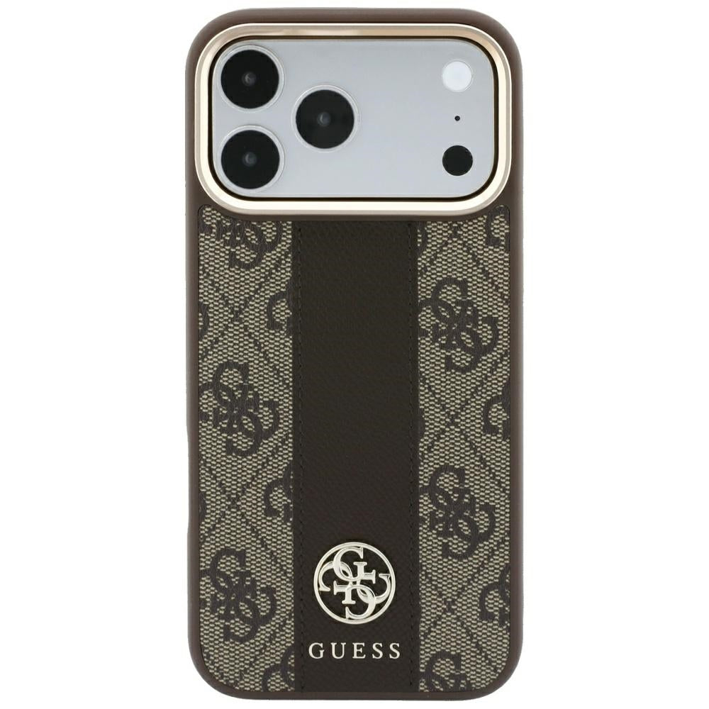 Coque MagSafe pour Apple iPhone 18 Pro / 17 Pro, Guess, Logo Classique Rond 4G Stripe, Marron
