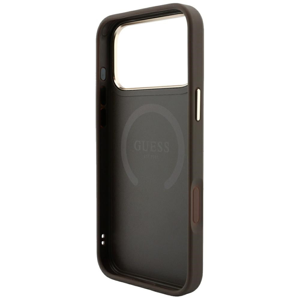 Coque MagSafe pour Apple iPhone 18 Pro / 17 Pro, Guess, Logo Classique Rond 4G Stripe, Marron