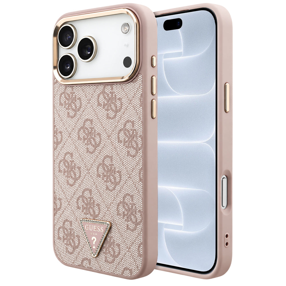 Coque MagSafe pour Apple iPhone 18 Pro / 17 Pro, Guess, Logo Triangle 4G, Rose Doré