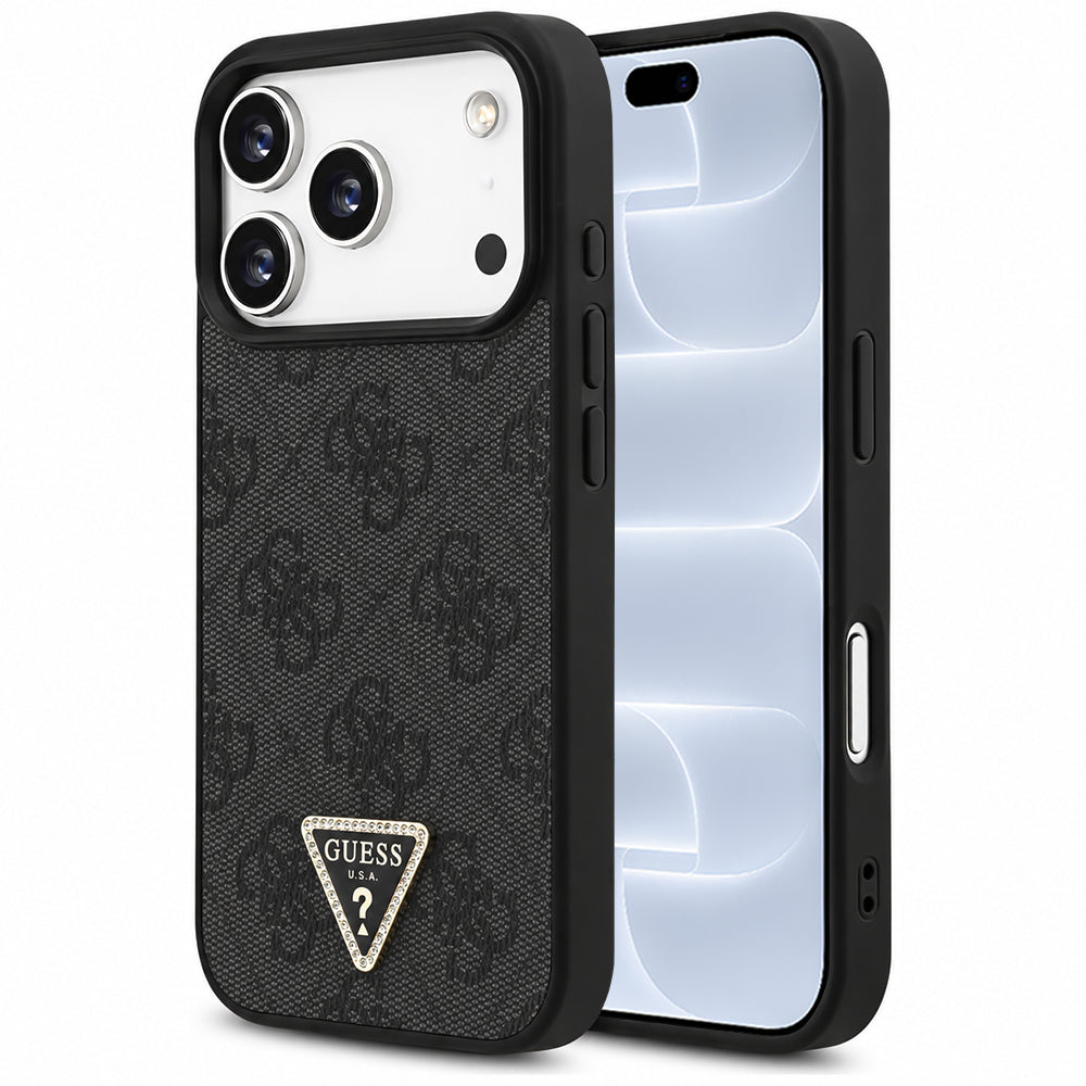 Coque MagSafe pour Apple iPhone 18 Pro / 17 Pro, Guess, 4G Triangle Strass, Noire