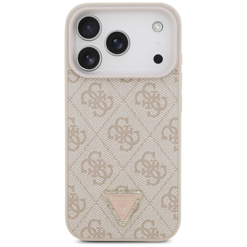 Coque MagSafe pour Apple iPhone 18 Pro / 17 Pro, Guess, 4G Triangle Strass, Rose