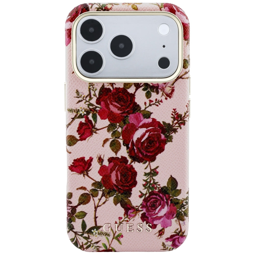 Coque MagSafe pour Apple iPhone 18 Pro / 17 Pro, Guess, Blossom Roses Print, rose