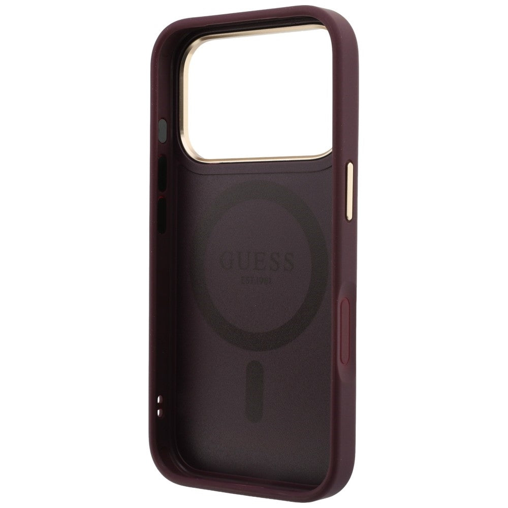 Coque MagSafe pour Apple iPhone 18 Pro / 17 Pro, Guess, Grained Ring Stand 360 Classic, bordeaux