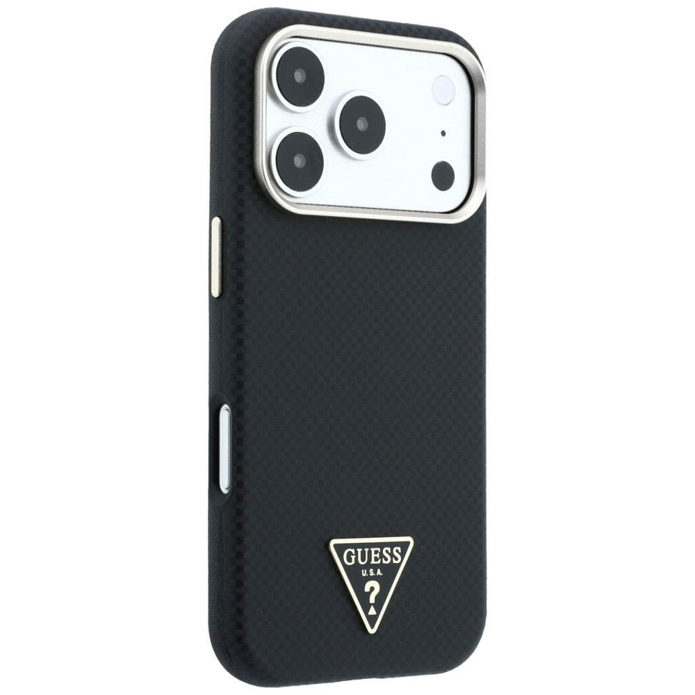 Coque MagSafe pour Apple iPhone 18 Pro / 17 Pro, Guess, Logo Triangle Kevlar, Noire
