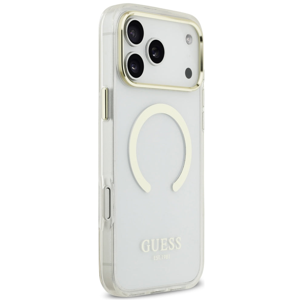 Coque MagSafe pour Apple iPhone 18 Pro / 17 Pro, Guess, Contour Métallique, Dorée