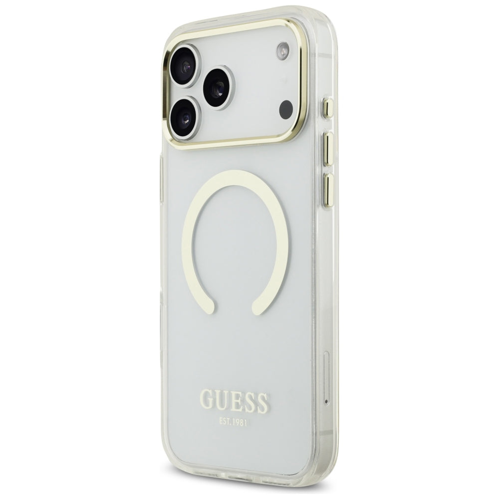 Coque MagSafe pour Apple iPhone 18 Pro / 17 Pro, Guess, Contour Métallique, Dorée