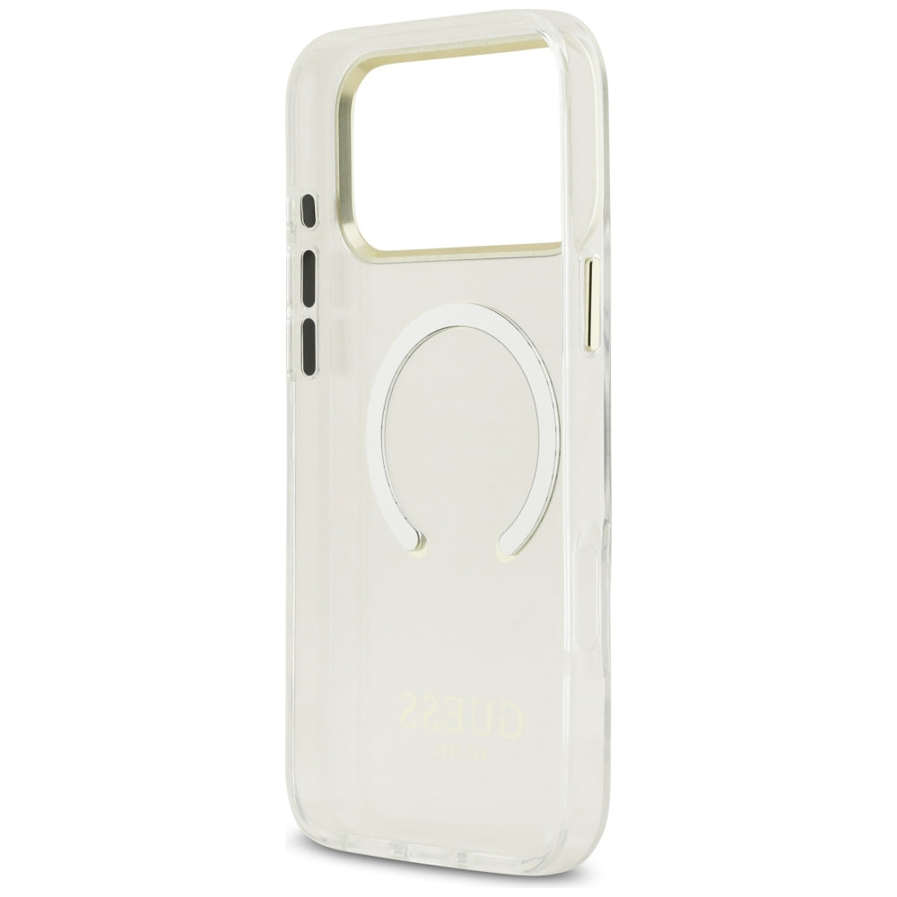 Coque MagSafe pour Apple iPhone 18 Pro / 17 Pro, Guess, Contour Métallique, Dorée