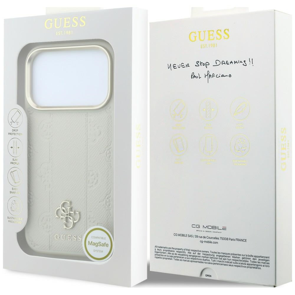 Coque MagSafe pour Apple iPhone 18 Pro / 17 Pro, Guess, Peony 4G Small Logo, Beige
