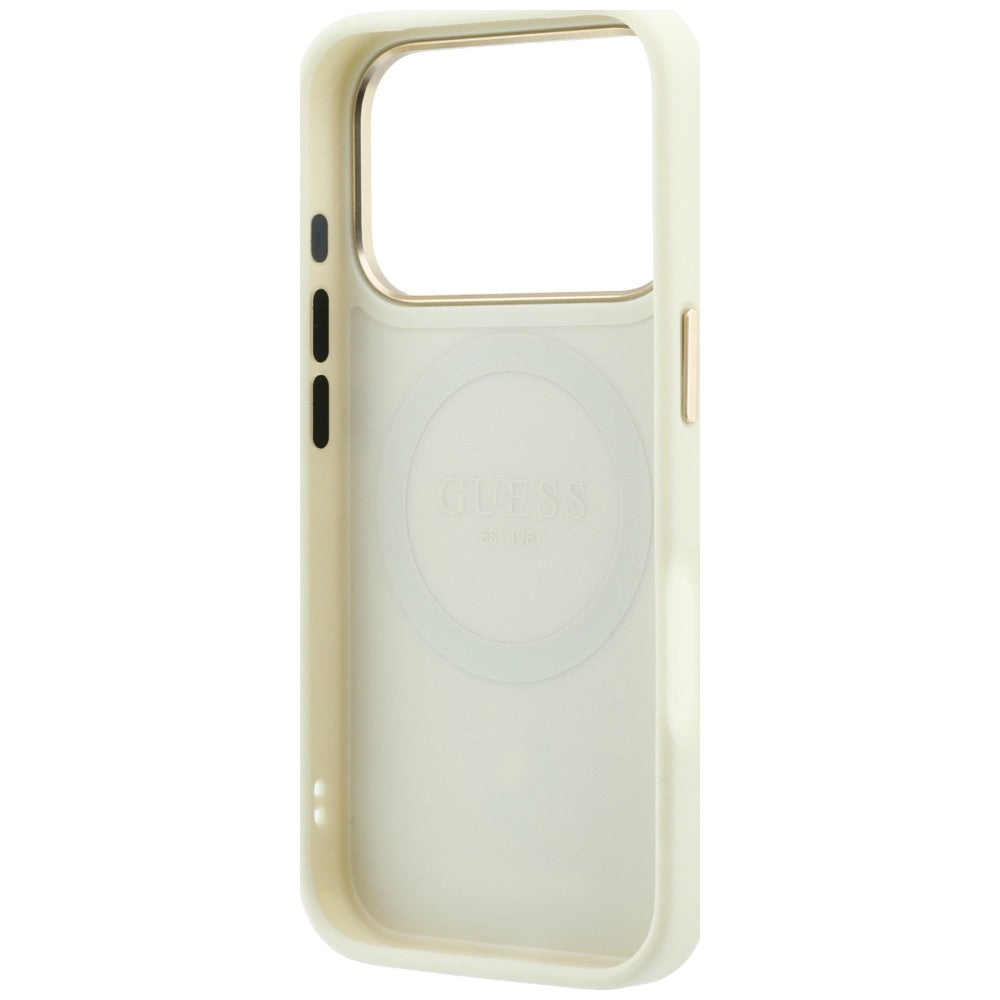Coque MagSafe pour Apple iPhone 18 Pro / 17 Pro, Guess, Peony 4G Small Logo, Beige