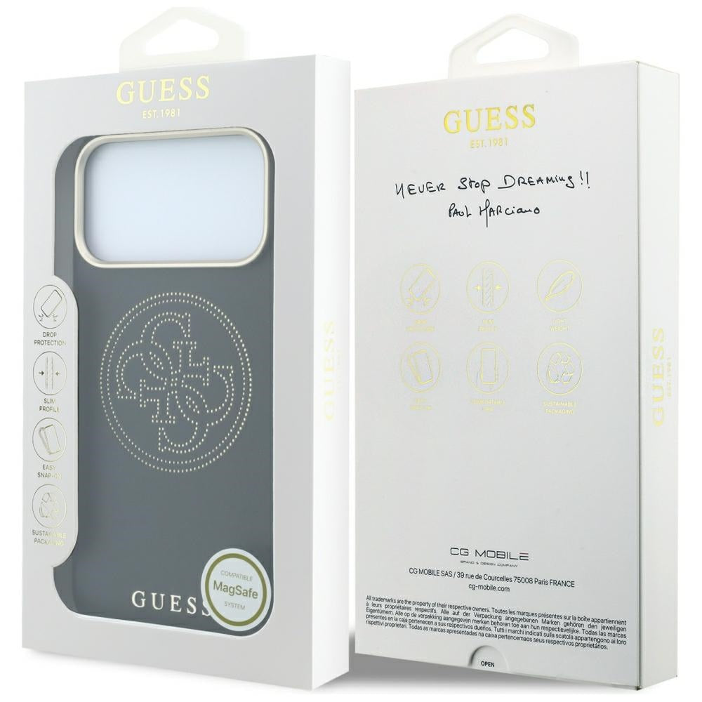 Coque MagSafe pour Apple iPhone 18 Pro / 17 Pro, Guess, Perforée 4G, Noire