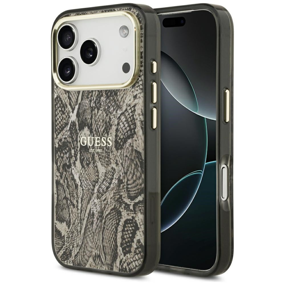 Coque MagSafe pour Apple iPhone 18 Pro / 17 Pro, Guess, Motif Python, Marron