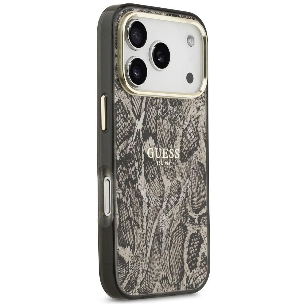 Coque MagSafe pour Apple iPhone 18 Pro / 17 Pro, Guess, Motif Python, Marron