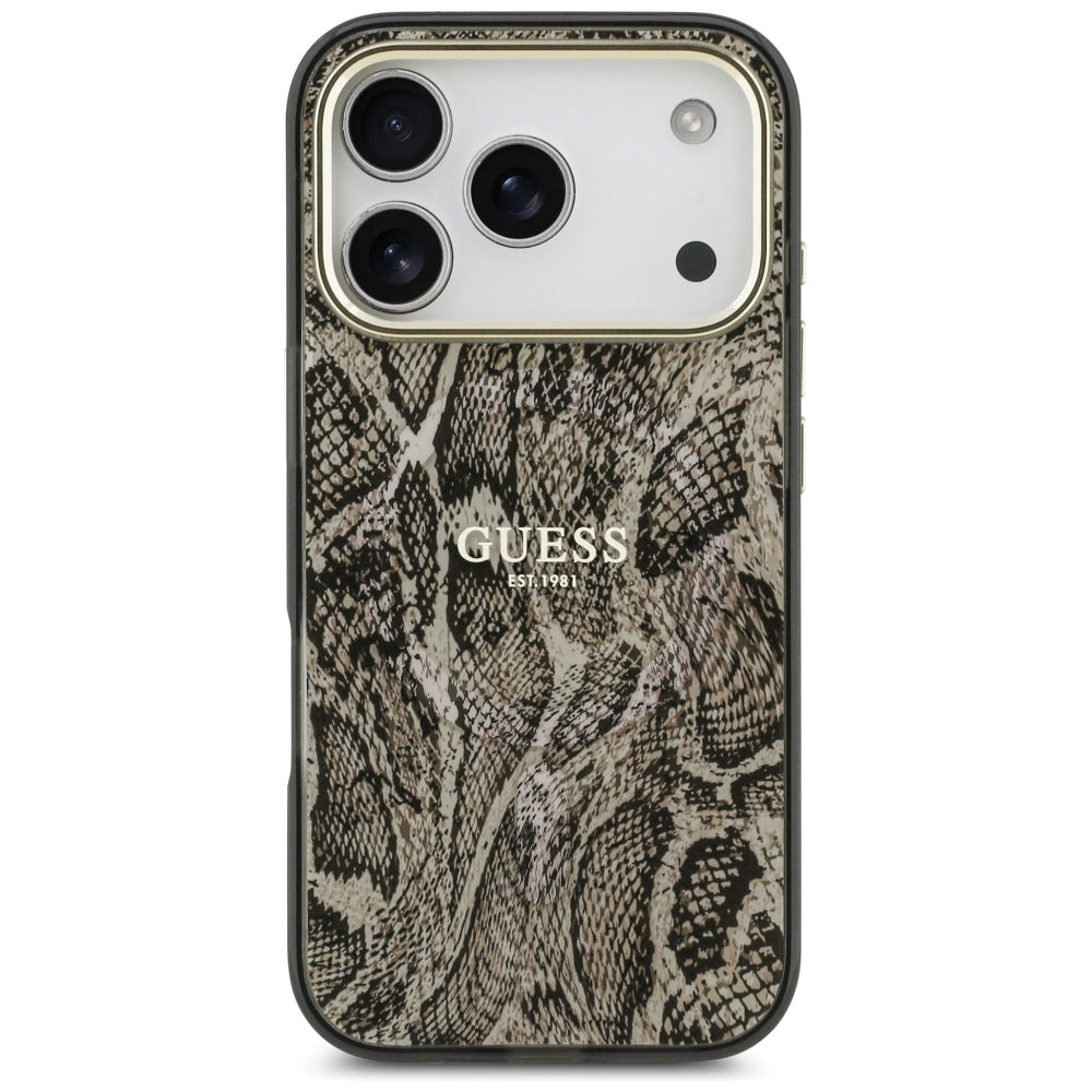 Coque MagSafe pour Apple iPhone 18 Pro / 17 Pro, Guess, Motif Python, Marron