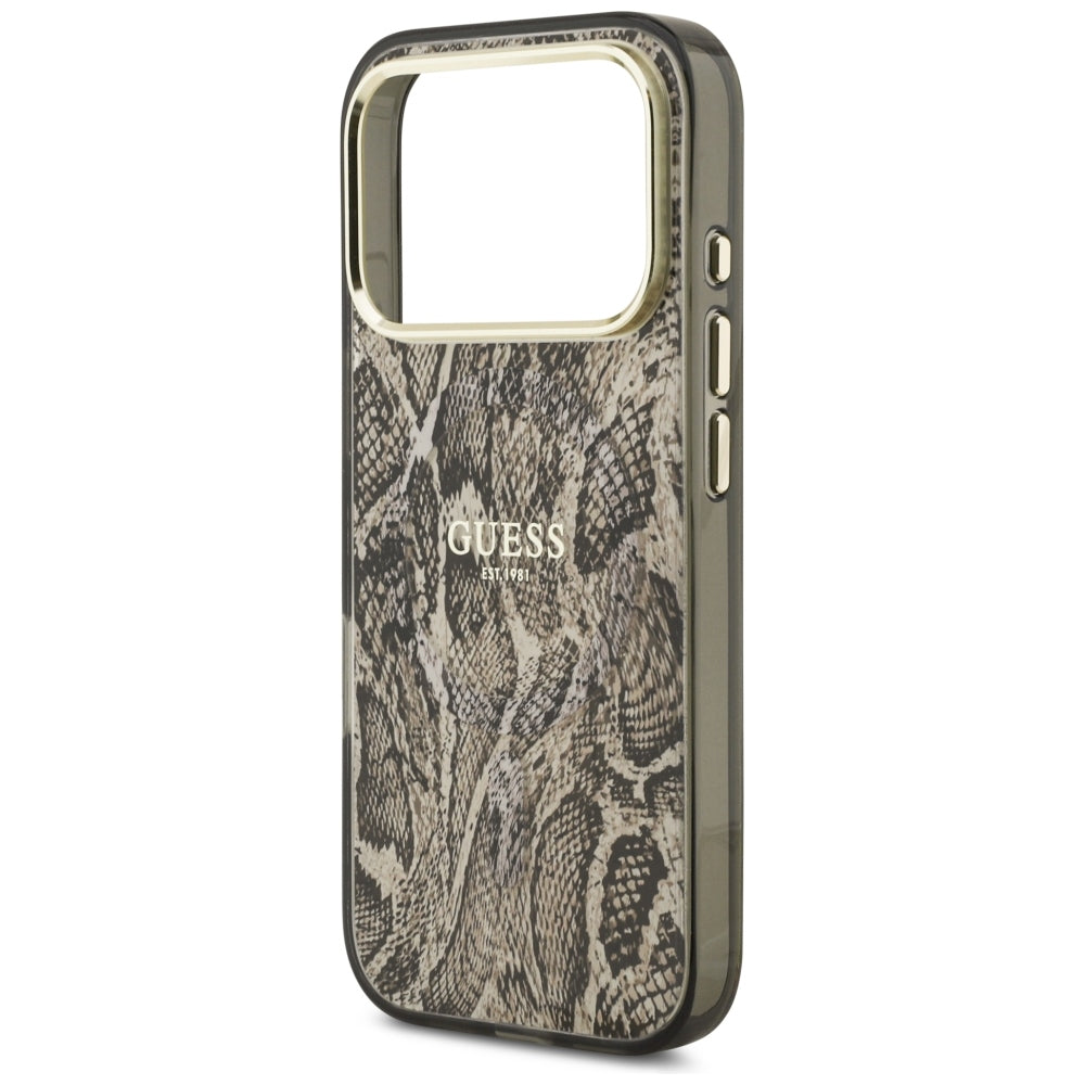 Coque MagSafe pour Apple iPhone 18 Pro / 17 Pro, Guess, Motif Python, Marron