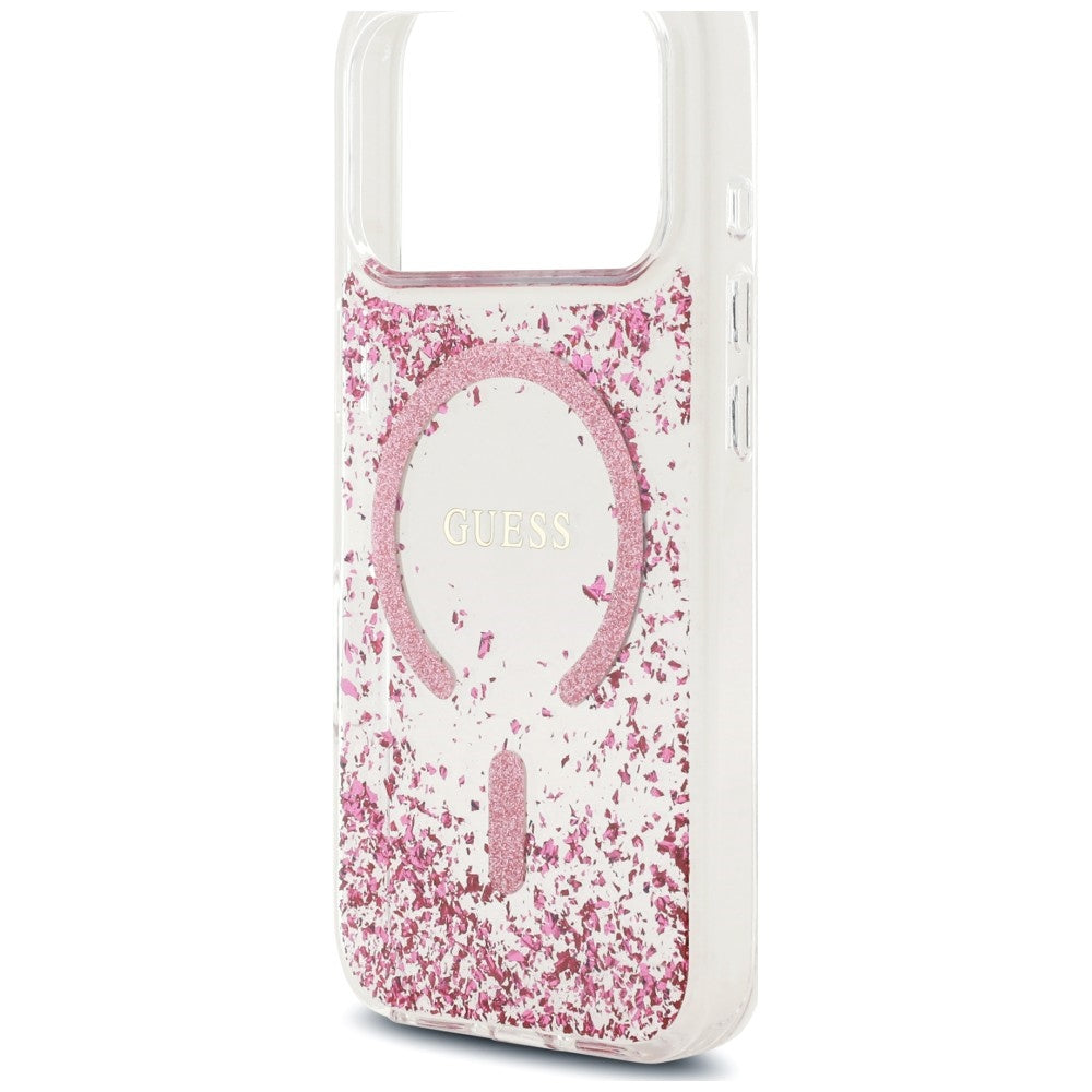 Coque MagSafe pour Apple iPhone 18 Pro / 17 Pro, Guess, Fond en Résine Pailleté, Rose