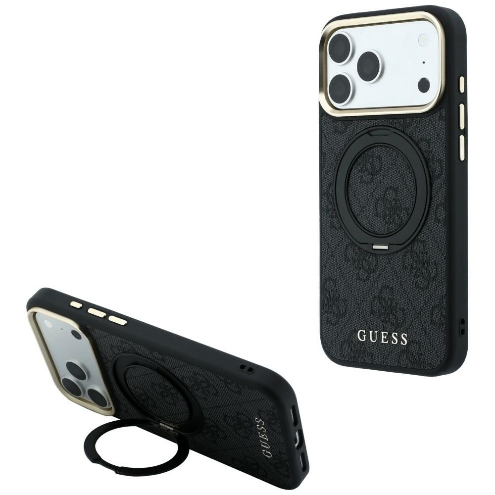 MagSafe Case for Apple iPhone 18 Pro / 17 Pro, Guess, Ring Stand Classic Logo, Black
