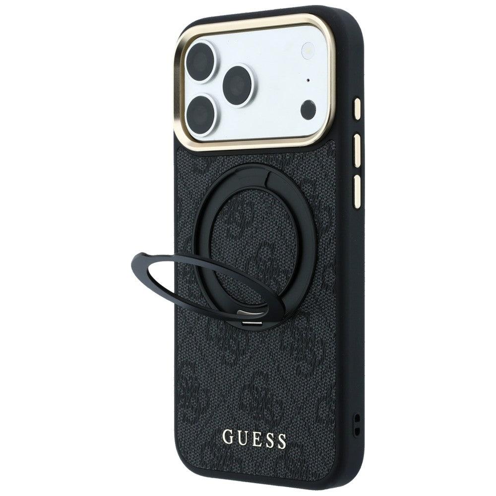 MagSafe Case for Apple iPhone 18 Pro / 17 Pro, Guess, Ring Stand Classic Logo, Black