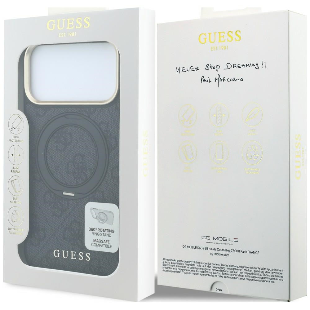 MagSafe Case for Apple iPhone 18 Pro / 17 Pro, Guess, Ring Stand Classic Logo, Black
