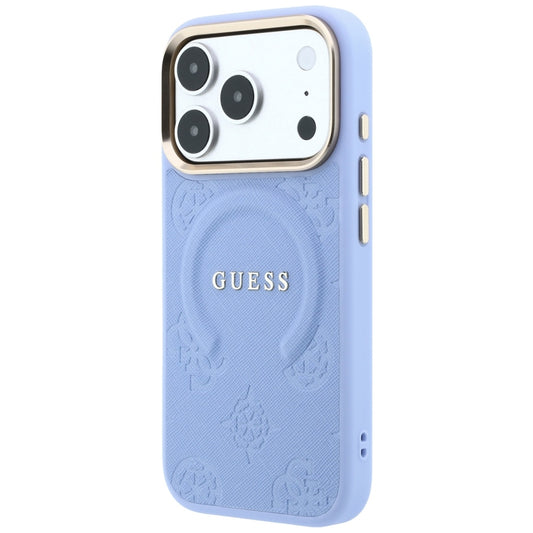 Coque MagSafe pour Apple iPhone 18 Pro / 17 Pro, Guess, Saffiano Peony Ring, Bleu