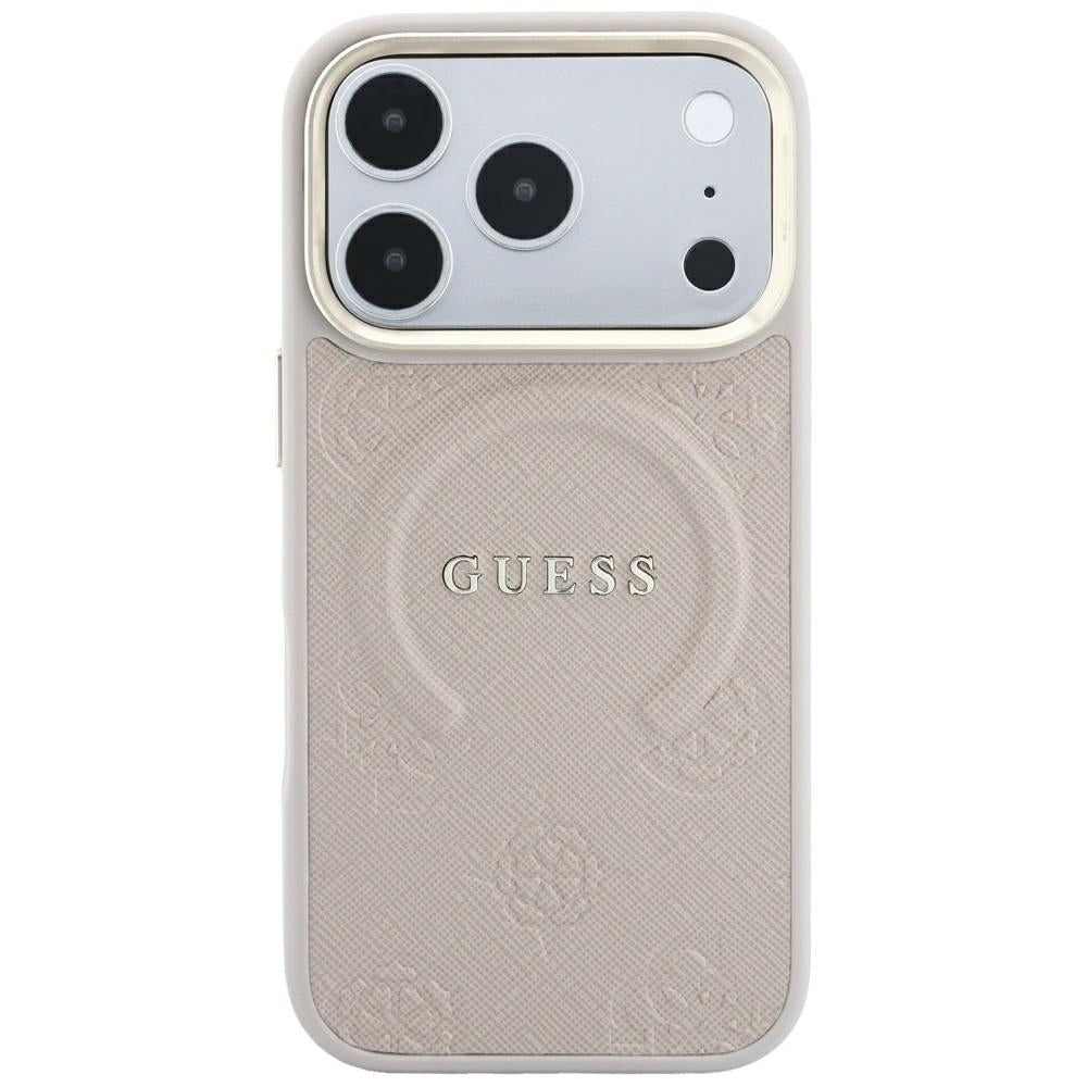 Coque MagSafe pour Apple iPhone 18 Pro / 17 Pro, Guess, Saffiano Peony Ring, Rose