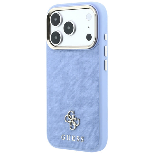 Coque MagSafe pour Apple iPhone 18 Pro / 17 Pro, Guess, Saffiano Small 4G Classic, Bleu
