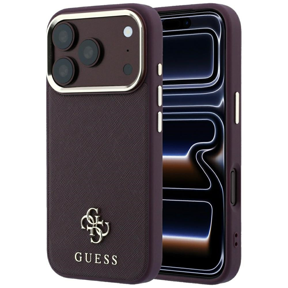 Coque MagSafe pour Apple iPhone 18 Pro / 17 Pro, Guess, Saffiano Small 4G Classic, Bordeaux