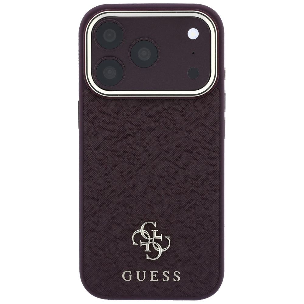 Coque MagSafe pour Apple iPhone 18 Pro / 17 Pro, Guess, Saffiano Small 4G Classic, Bordeaux