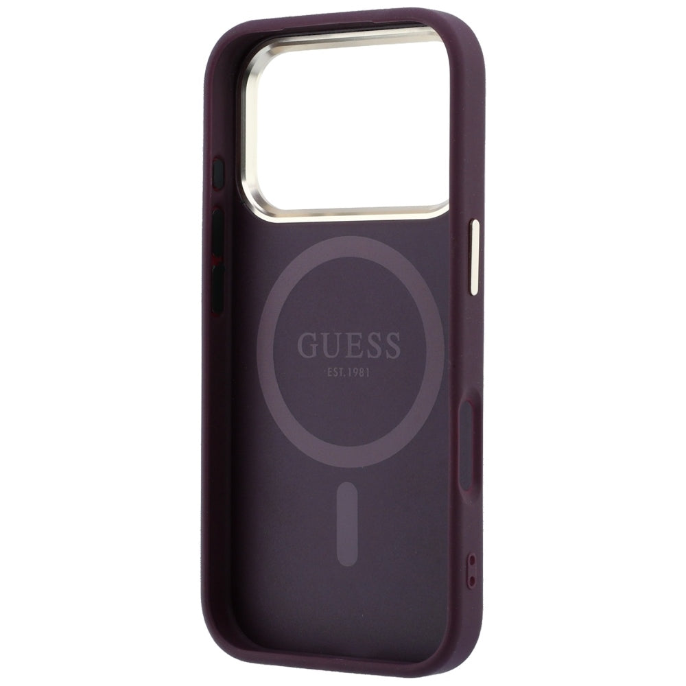 Coque MagSafe pour Apple iPhone 18 Pro / 17 Pro, Guess, Saffiano Small 4G Classic, Bordeaux