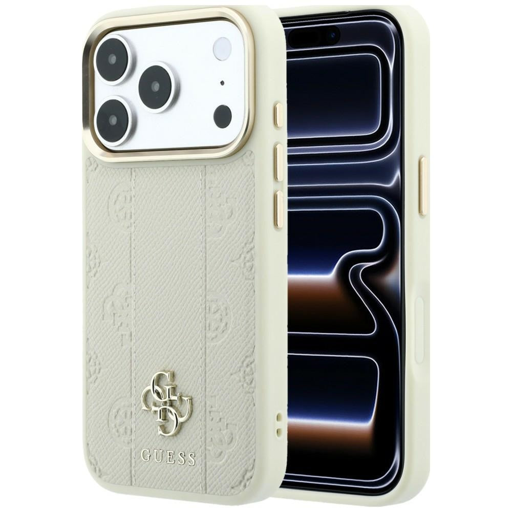 Coque MagSafe pour Apple iPhone 18 Pro / 17 Pro, Guess, Stripe Peony 4G, Beige